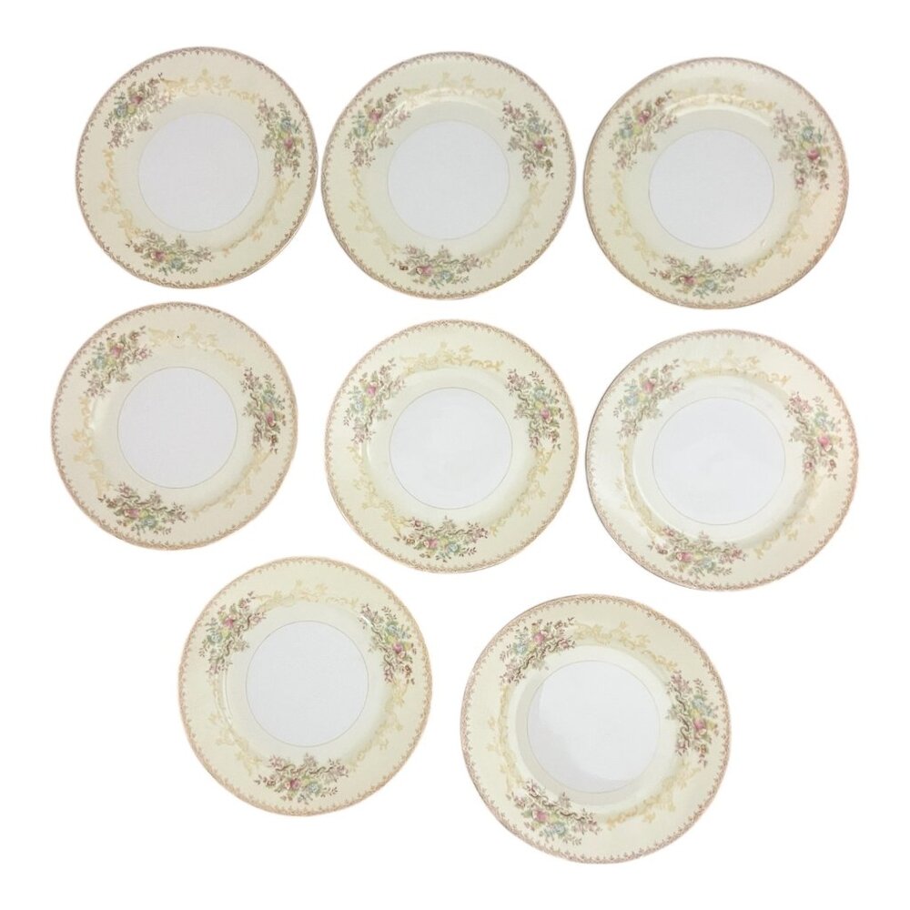 Vintage Meito China Arbor 6.5" Hand Painted Bread & Butter Plates Japan Set Of 8